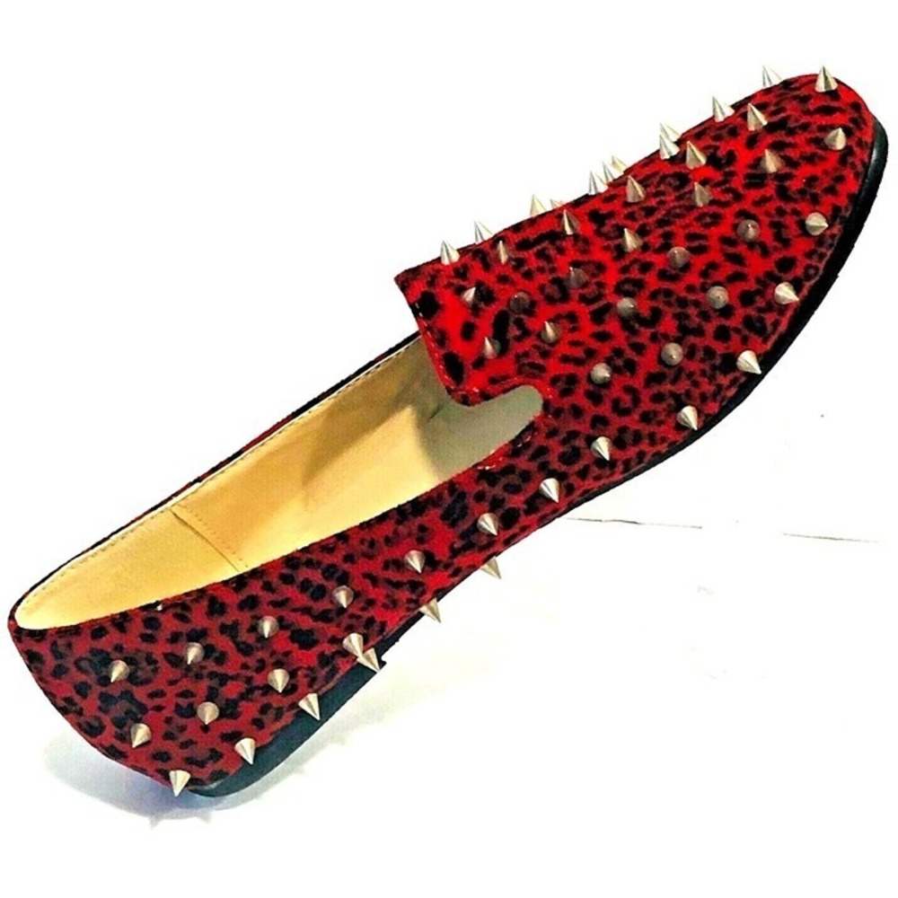 Animal Print‎ Womens Shoes Red Spike Studs Loafers Punk Goth NWOT 38 US 7 7.5